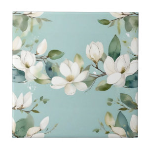 Elegant Magnolia and Greenery Garland Ceramic Tile