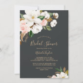 Elegant Magnolia | Black and White Bridal Shower Invitation (Front)