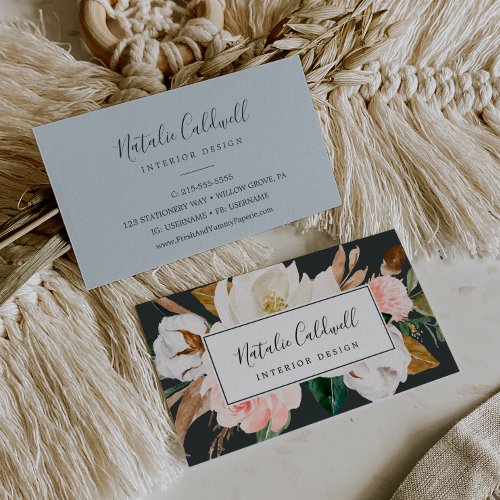 Elegant Magnolia  Black and White Business Card