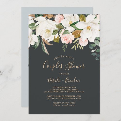 Elegant Magnolia  Black and White Couples Shower Invitation
