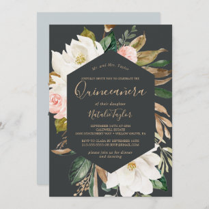 Elegant Magnolia Black and White Quinceañera Invitation
