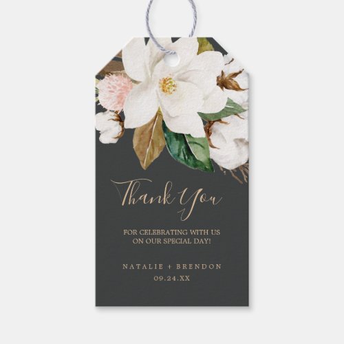 Elegant Magnolia  Black and White Thank You Favor Gift Tags