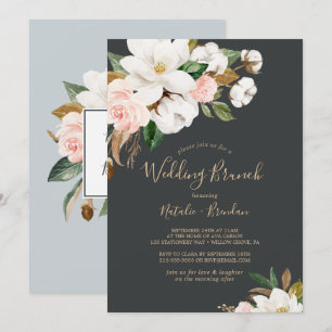 Elegant Magnolia   Black and White Wedding Brunch Invitation