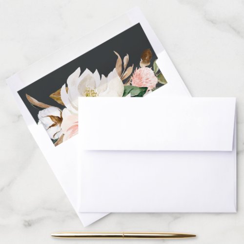 Elegant Magnolia | Black and White Wedding Envelope Liner