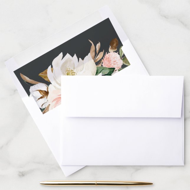 Elegant Magnolia | Black and White Wedding Envelope Liner (Desk)