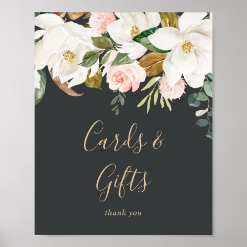 Elegant Magnolia  Black Cards and Gifts Sign
