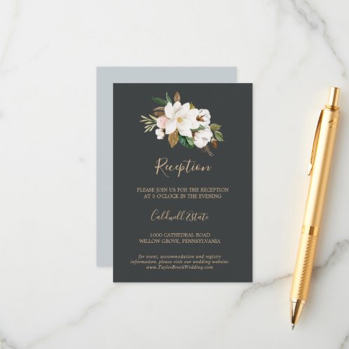 Elegant Magnolia  Black Reception Insert Card