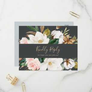 Elegant Magnolia Black Song Request RSVP Postcard