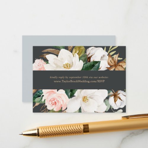 Elegant Magnolia  Black Wedding Website RSVP Enclosure Card