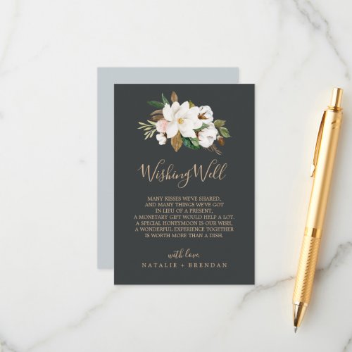 Elegant Magnolia  Black Wedding Wishing Well Card