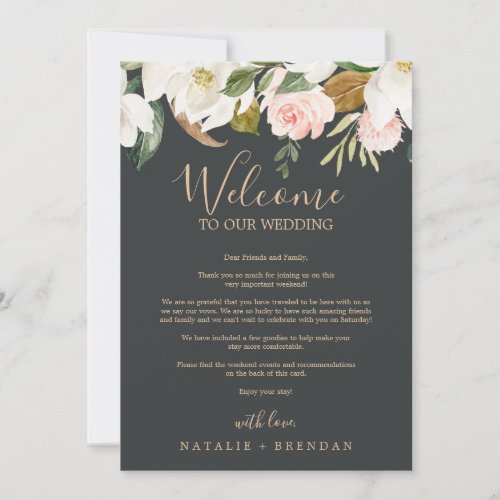 Elegant Magnolia Black Welcome Letter  Itinerary