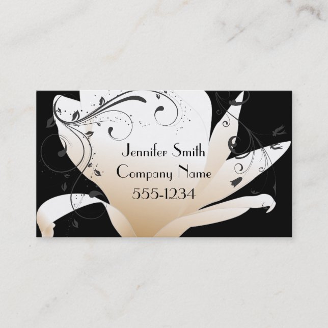 Elegant Magnolia Black & White Business Card (Front)