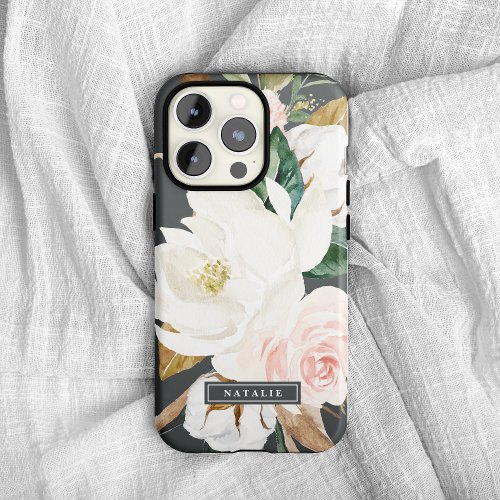 Elegant Magnolia  Black  White Personalized Name iPhone XR Case