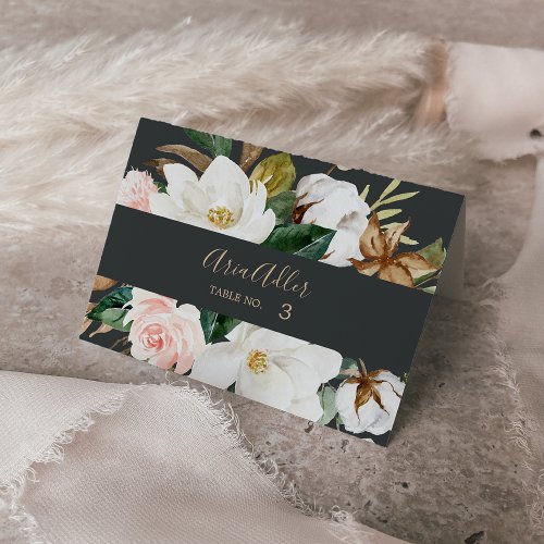 Elegant Magnolia Black  White Wedding Place Cards