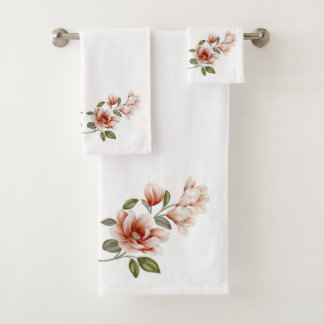 Elegant Magnolia Blooms Bathroom Towel Set