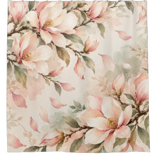 Elegant Magnolia Blossom Botanical Pattern Shower Curtain