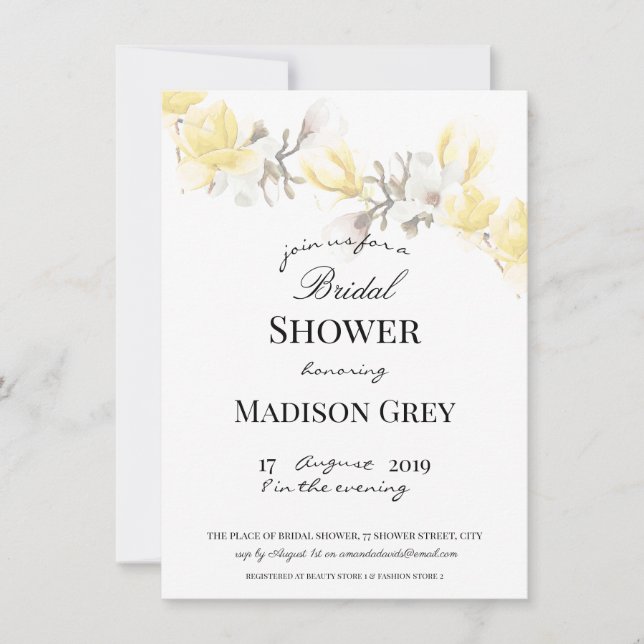 Elegant Magnolia Blossom Bridal Shower Invitation (Front)
