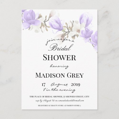 Elegant Magnolia Blossom Bridal Shower Invitation Postcard