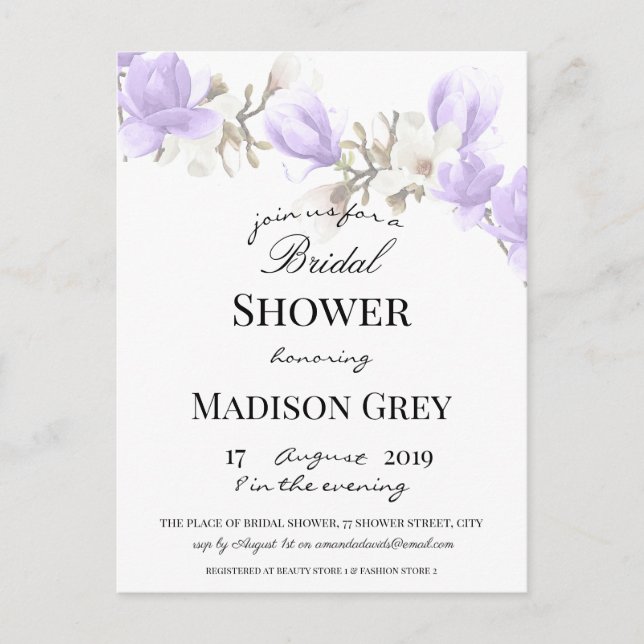 Elegant Magnolia Blossom Bridal Shower Invitation Postcard (Front)