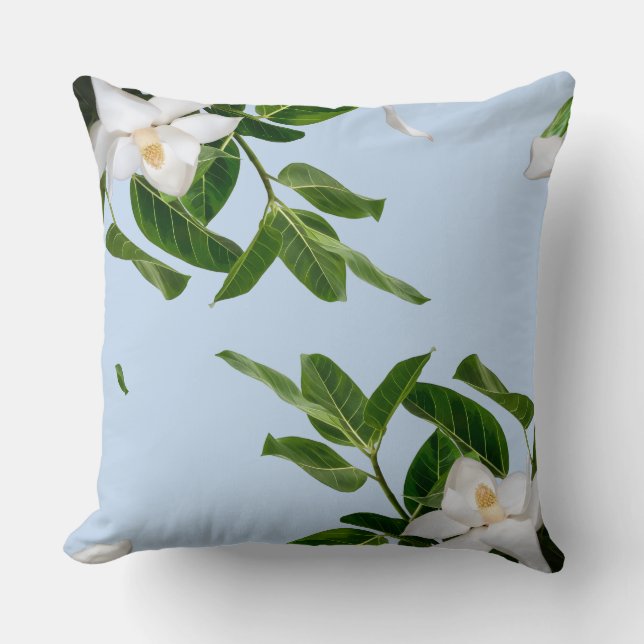 Elegant Magnolia Blossom Throw Pillow (Front)