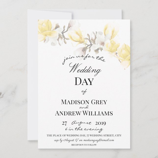 Elegant Magnolia Blossom Wedding Invitation (Front)