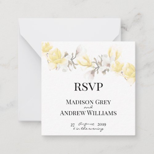 Elegant Magnolia Blossom Wedding RSVP Note Card