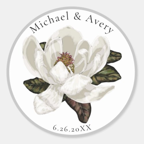 Elegant Magnolia blossoms Classic Round Sticker