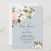 Elegant Magnolia | Blue Gray Baby Shower Invitation (Front)