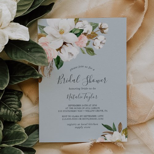 Elegant Magnolia  Blue Gray Bridal Shower Invitation