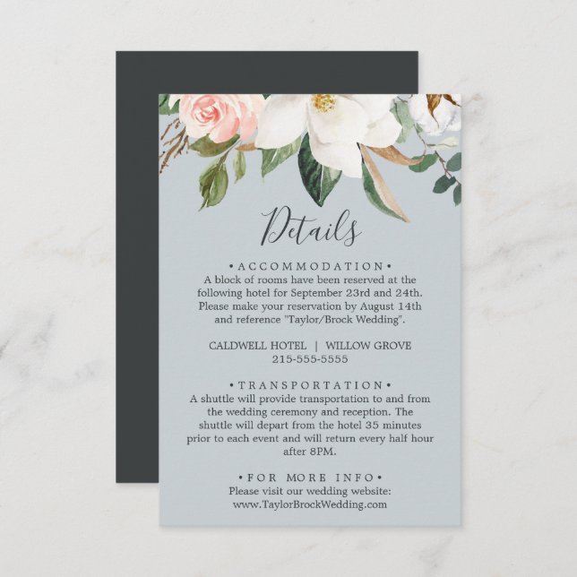 Elegant Magnolia Blue Gray Details Enclosure Card (Front/Back)