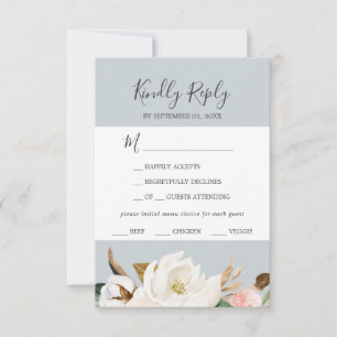 Elegant Magnolia   Blue Gray Menu Choice RSVP Card