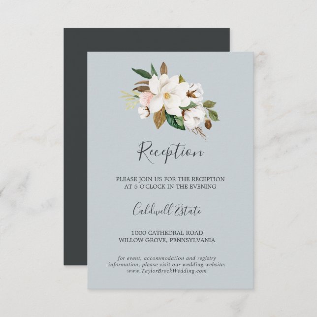 Elegant Magnolia | Blue Gray Reception Insert Card (Front/Back)