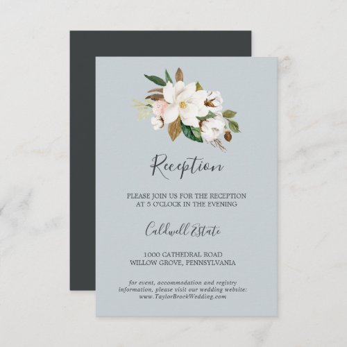 Elegant Magnolia  Blue Gray Reception Insert Card