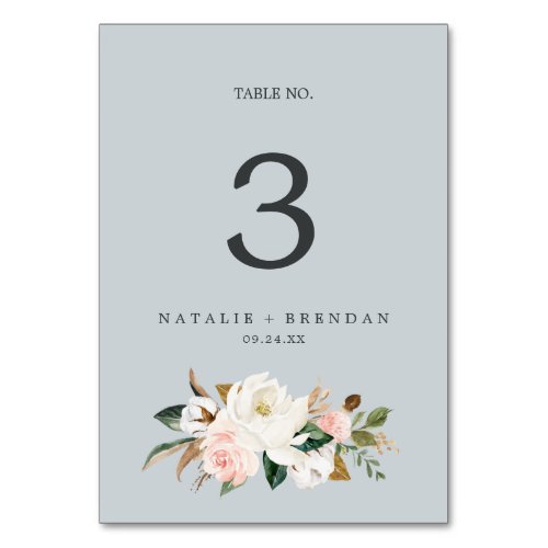 Elegant Magnolia  Blue Gray Table Number