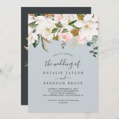 Elegant Magnolia  Blue Gray The Wedding Of Invitation