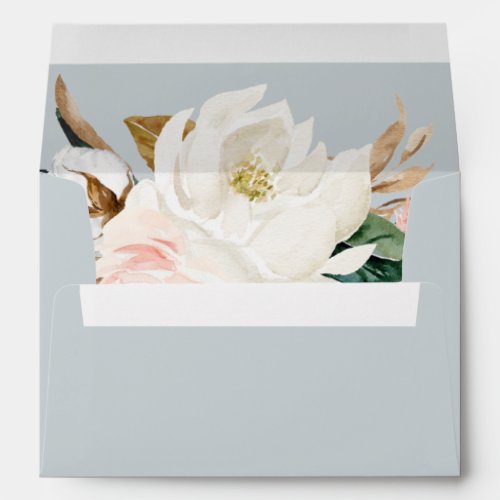 Elegant Magnolia Blue Gray Wedding Invitation Envelope