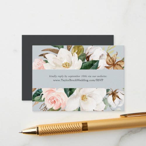 Elegant Magnolia  Blue Gray Wedding Website RSVP Enclosure Card