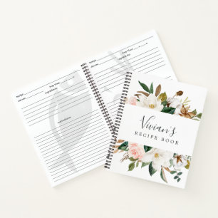 Elegant Magnolia   Blush Bridal Shower Recipe Notebook