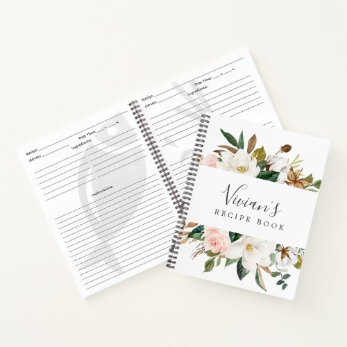 Elegant Magnolia  Blush Bridal Shower Recipe Notebook