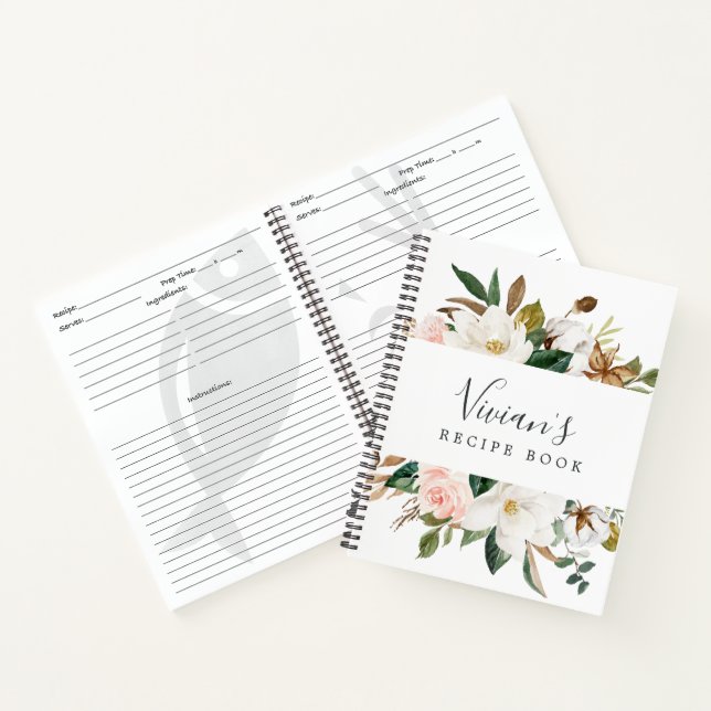 Elegant Magnolia | Blush Bridal Shower Recipe Notebook (Inside)