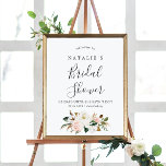 Elegant Magnolia | Blush Bridal Shower Welcome Poster<br><div class="desc">This elegant magnolia blush bridal shower welcome poster is perfect for a modern classy wedding shower. The soft floral design features watercolor blush pink peonies, stunning white magnolia flowers and cotton with gold and green leaves in a luxurious arrangement. Customize the poster with the name of the bride, days until...</div>