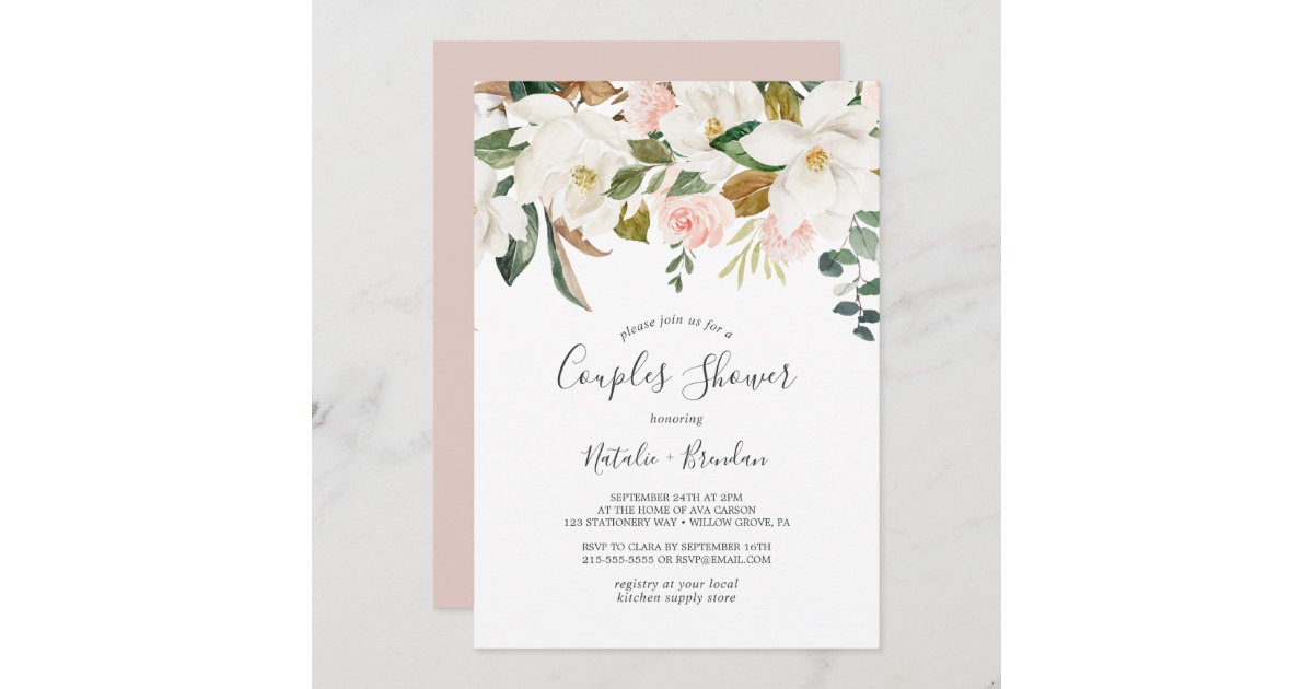 Elegant Magnolia | Blush Couples Shower Invitation | Zazzle