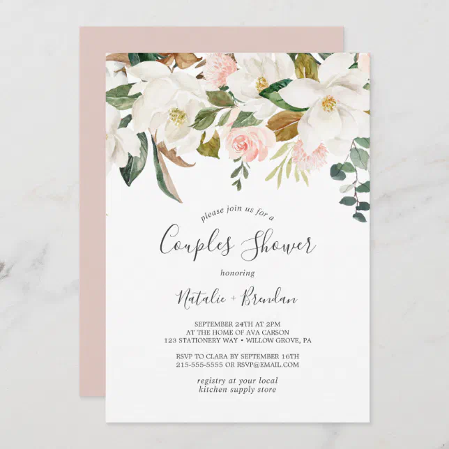 Elegant Magnolia | Blush Couples Shower Invitation | Zazzle