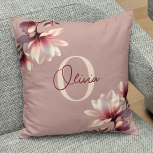 Elegant Magnolia Blush Monogram Throw Pillow