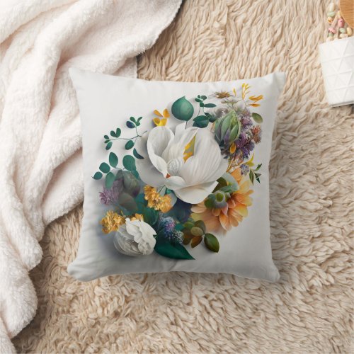 Elegant Magnolia  Blush Monogrammed  Throw Pillow
