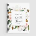 Elegant Magnolia Bridal Shower Gift List Notebook<br><div class="desc">This elegant magnolia bridal shower gift list notebook is perfect for a modern classy wedding shower. The soft floral design features watercolor blush pink peonies,  stunning white magnolia flowers and cotton with gold and green leaves in a luxurious arrangement. Personalize with the name of the bride-to-be.</div>