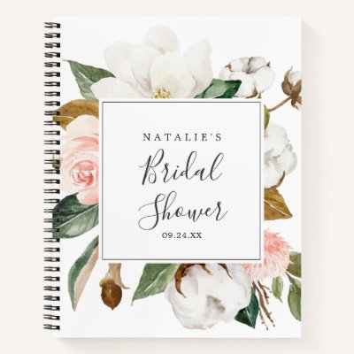 Elegant Magnolia Bridal Shower Gift List Notebook