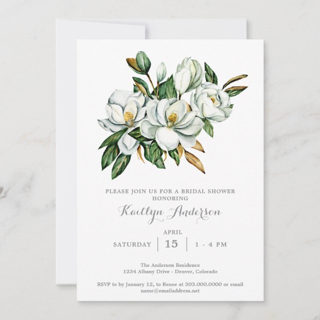 Elegant Magnolia Bridal Shower  Invitation (Front)