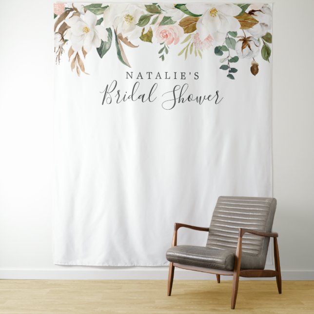 Elegant Magnolia Bridal Shower Photo Prop Backdrop (In Situ)