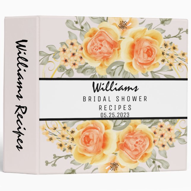 Elegant Magnolia Bridal Shower Recipe  3 Ring Binder (Front/Spine)